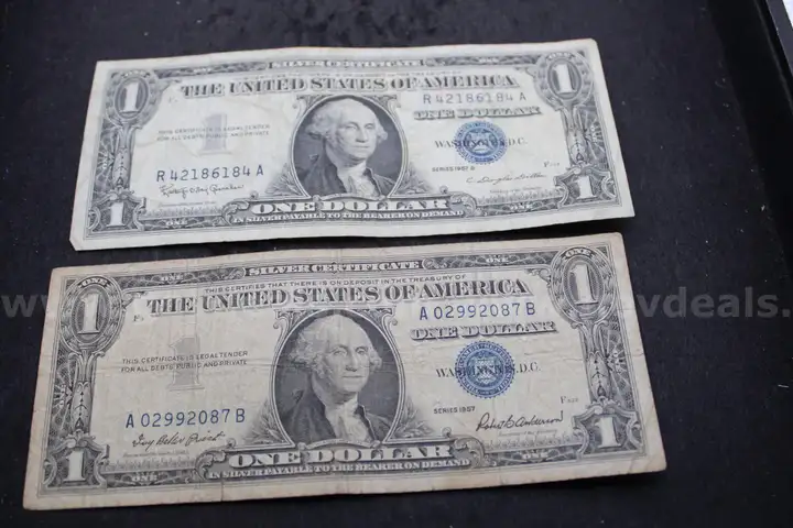 Lot of (2) 1957 1 Dollar Certificates &#x26; (4) US Coins
