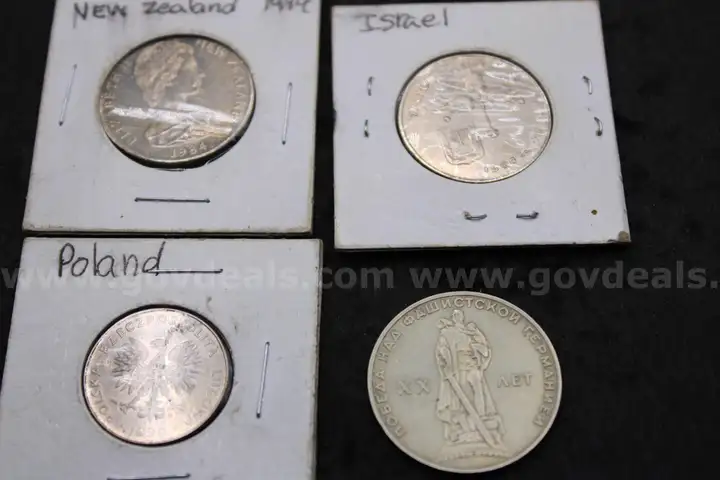 Lot of (4) Foreign Coins &#x26; (2) Peace Dollar Coins