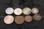Lot of (8) Foreign Coins &#x26; (4) Jewerly Items