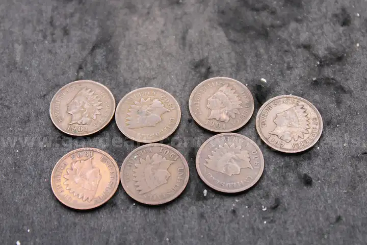 Lot of (7) US Pennies &#x26; (2) Necklaces