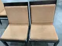 Restaurant chairs, padded, dark wood frame, tan cushions, 76 each