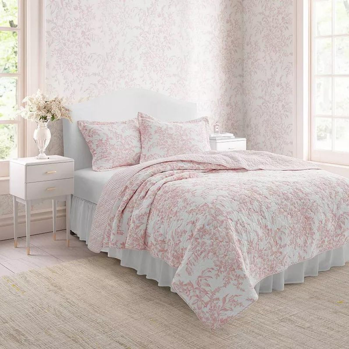 Laura Ashley Bedford Pink Cotton Revisable Quilt Set- Bedford Pink ...