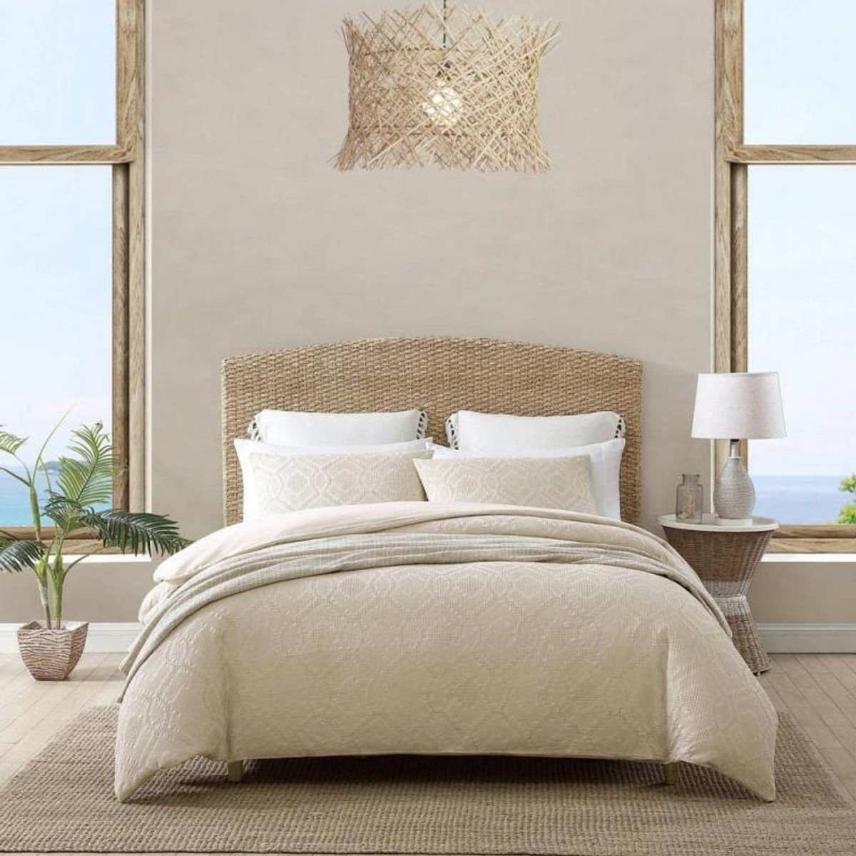 Queen - Tommy Bahama Textured Waffle Cotton Comforter Set- Beige ...