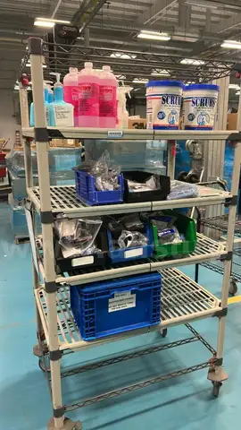 Cart full of ESD parts and cleaning supplies