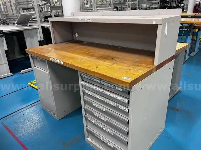 Stationary Butcher Block Workbench with Drawer Cabinet