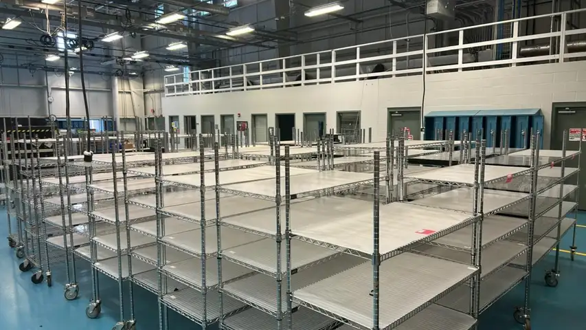 10 Ea.  Uline Adjustable Mobile Chrome Wire Shelf Unit