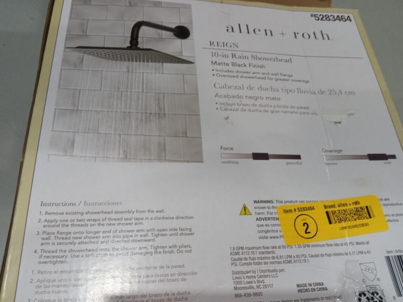 allen + roth Reign Matte Black Square Rain Shower Head Fixed Shower Head  1.8-GPM (6.8-LPM) | AllSurplus | Pittston