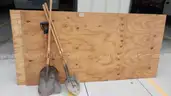Miscellaneous hardware, shovels, plywood, fluids Lot #7
