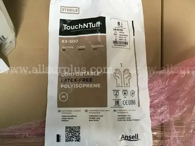 Ansell TouchNTuff Sterile Polyisoprene Gloves  Latex Free Size8  Pack 200-Expired