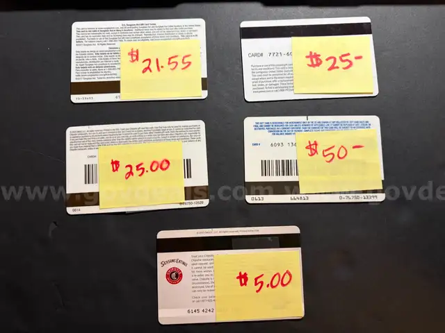 5 Gift Cards, valued $126 total