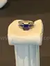 10K White Gold Lab Created Sapphire Ring 1/10 CT T.W. Diamonds. Size 6 3/4