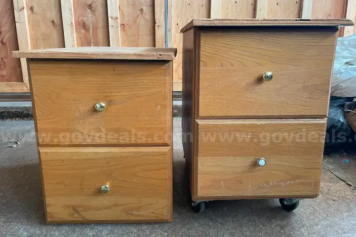3 wooden 2 drawer file cabinets