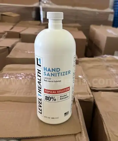 LOT - 97 cases (12 doz each) 32 oz hand sanitizer bottles AND 47 five gallon buckets of hand sanitizer