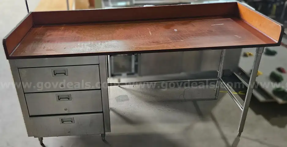 3-Drawer Wood Fiber Top Baker&#x27;s Table with Stainless Steel Base