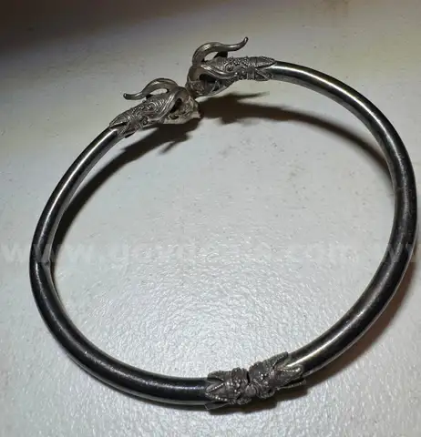 Vintage Sterling Silver 925 Ram Head Torque Choker Necklace &#x2013; Tribal Revival