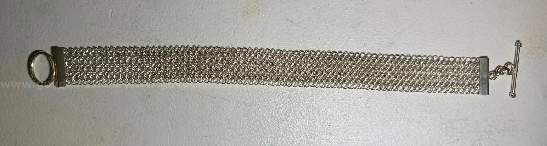 Sterling Silver 925 Wide Mesh Chainmail Choker Necklace Toggle Clasp