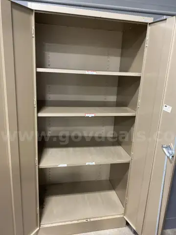 Tan storage cabinet