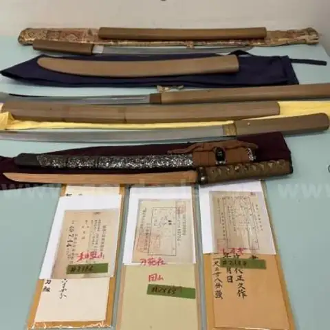 Lot of Four (4) Japanese Swords - With COAs and Carved Wooden Scabbards / Sheaths