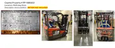LOT OF 5 Toyota FORKLIFTS AND 1 Toyota TOW TRACTOR - BATTERIES NOT INCLUDED - working when taken out of service