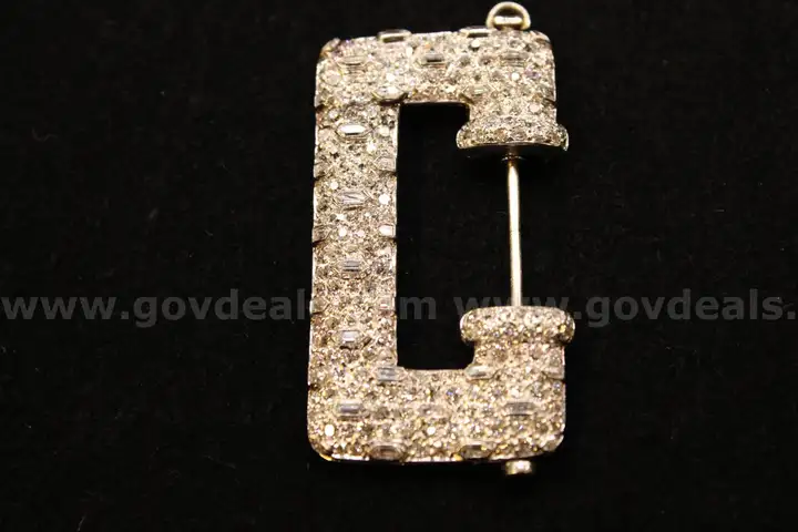 Silver Colored "C" Brooch with Multiple Clear Stones