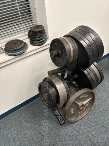 Free Weight Rack with Various Weight Plates (29 total plates)