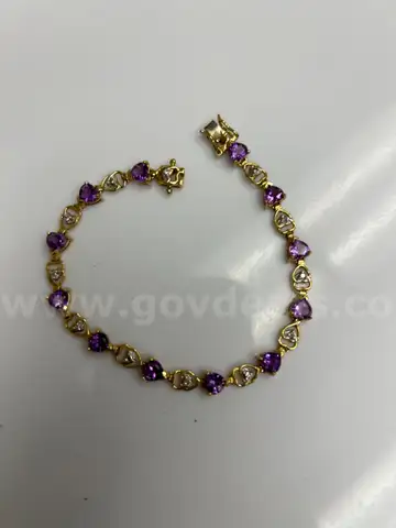 Amethyst &#x26; Diamond Bangle Bracelet  10K