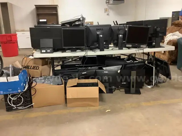 Lot of Monitors, Keyboards and mice misc cords