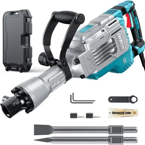 FREE SHIPPING - Demolition Jack Hammer – 14.5 Amp SDS-Hex Concrete Breaker (65 Joules) with 2 Chisels & Wheeled Case