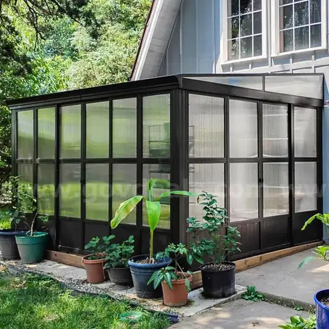 FREE SHIPPING - NEW - 10x12 FT Wall-Mounted Sunroom with Sliding Doors, PC Panels, Aluminum Frame