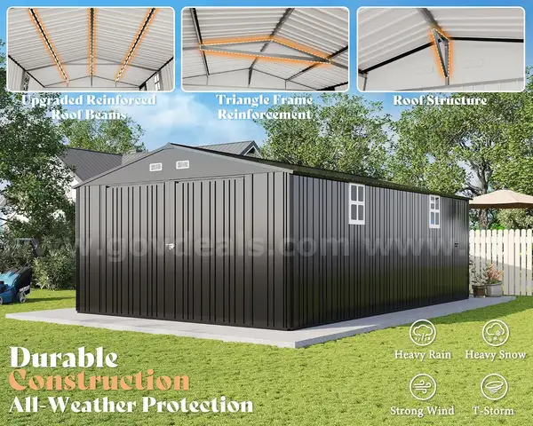 FREE SHIPPING - NEW - 13x21x8.4 FT Extra-Large Metal Garage Shed With Doors &#x26; Windows &#x2013; Dark Gray