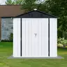 FREE SHIPPING - NEW - 4x6 FT Metal Outdoor Storage Shed w/ Apex Roof &#x26; Lockable Doors &#x2013; White/Black