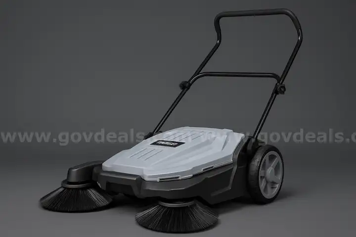 FREE SHIPPING - Factory Sealed - Walk-Behind Outdoor Floor Sweeper, 5.25 Gal Bin, 25.5" Width, Manual Push, Grey