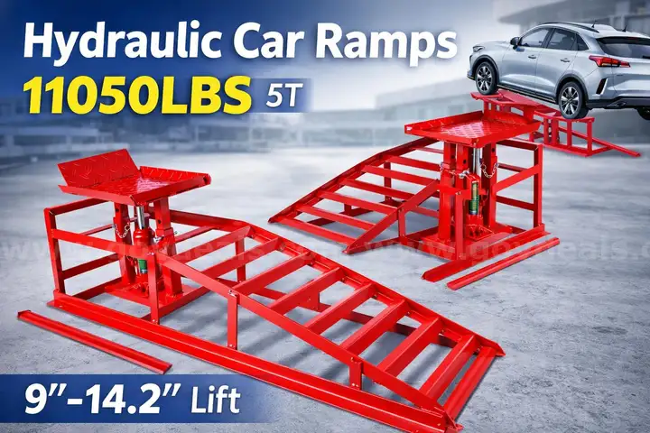 SHIPS FOR FREE 2 Pack Hydraulic Car Ramps, 11050LBS 5T Car Ramp High Lift 9"-14.2", Heavy Duty