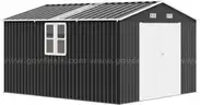 FREE SHIPPING - NEW - 10x12x7 FT Metal Outdoor Storage Shed w/ Double Doors, Windows & Transparent Panels – Dark Gray