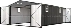 FREE SHIPPING - NEW - 13x21x8.4 FT Extra-Large Metal Garage Shed With Doors & Windows – Dark Gray