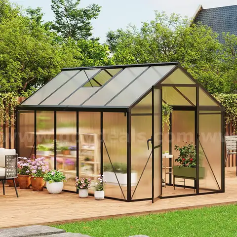 FREE SHIPPING - 6x10 Polycarbonate Outdoor Greenhouse w/ Aluminum Frame & Roof Vent