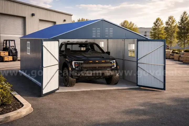 FREE SHIPPING - NEW - 12x20 Enclosed Metal Carport Steel Garage Shed Vertical Roof