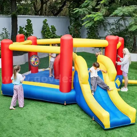 FREE SHIPPING NEW- Inflatable White Bounce House for Kids w Blower-Portable, Large Ball Pool and Jump Space 3in1 Bouncy