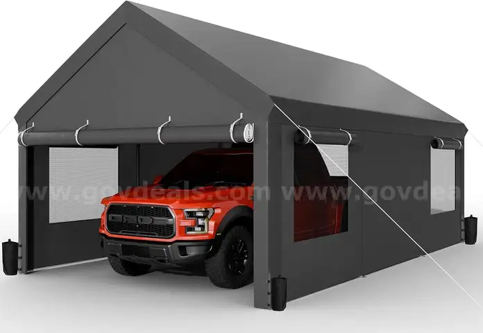 FREE SHIPPING - NEW - 12x20 ft Portable Garage Carport Canopy with Sidewalls and Doors
