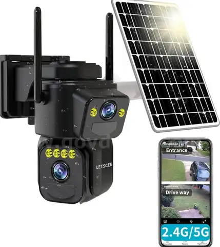 Free Shipping - NEW - Dual Lens 2K WiFi Outdoor Security Camera &#x2013; 5G/2.4G, Solar Powered, Night Vision, Motion Detection