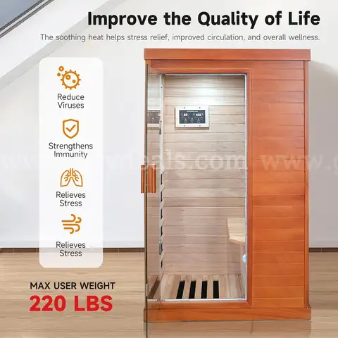 Factory Sealed – FREE Shipping - Infrared 1-Person Home Sauna, 800W, Okoume Wood, LED, Speakers, Glass Door