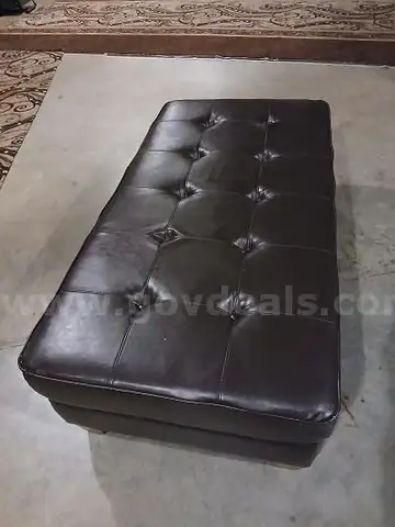 Lot of 2 Upholstered Ottomans - Dark Brown Faux Leather, Used Condition