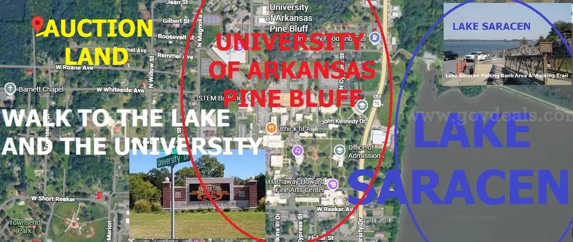 WALK TO THE LAKE & THE UNIVERSITY! Level City LOT!  Near Parks, River, Golf, in Boomtown Pine Bluff, AR! NO RESERVE!