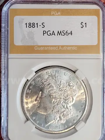 Stunning 1881-S Morgan Silver Dollar PGA Graded MS 64