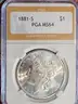 Stunning 1881-S Morgan Silver Dollar PGA Graded MS 64