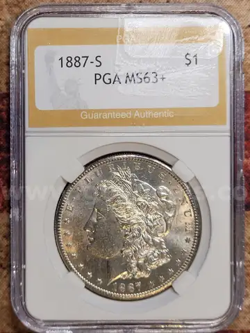 Stunning 1887-S Morgan Silver Dollar PGA Graded MS 63+