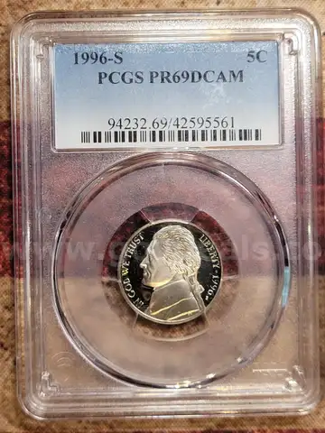 Graded 1996-S Jefferson 5c PCGS PR69 DCAM