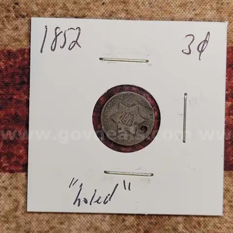 Rare 1852 3 Cent Piece Silver &#x22;holed&#x22;