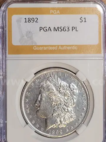 Stunning 1892 Morgan Silver Dollar PGA Graded MS 63 PL