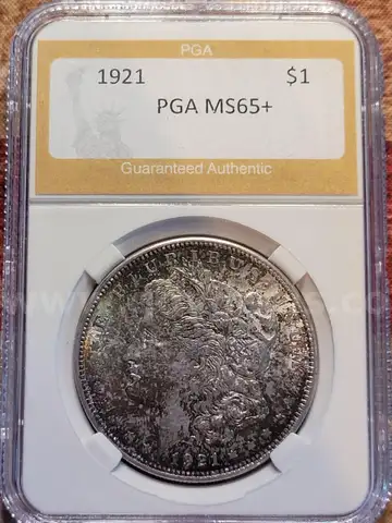 Stunning 1921 Morgan Silver Dollar PGA Graded MS 65+